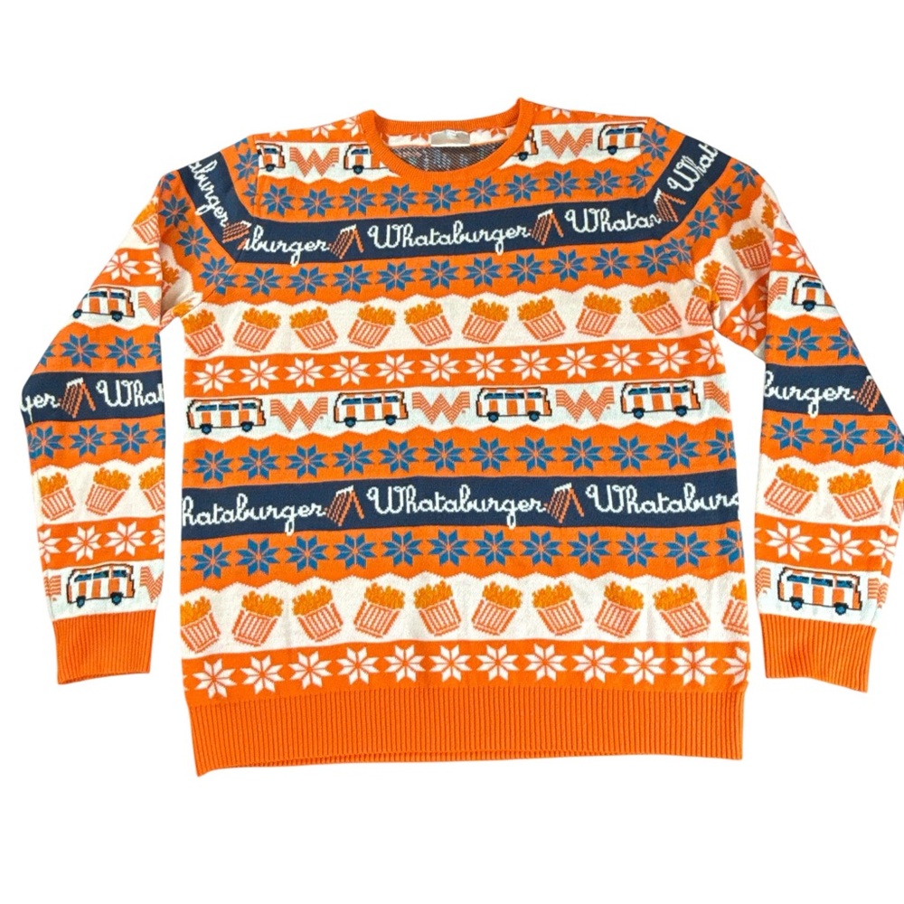 Whataburger Ugly Christmas Sweater Mens XL Orange Fries Retro Holiday Fast Food